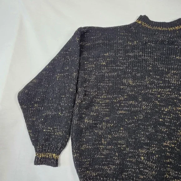 Vintage 80s Celestial Gold Sparkle Star Velvet Patch Mock Neck Sweater Womens L‎ - Picture 12 of 16